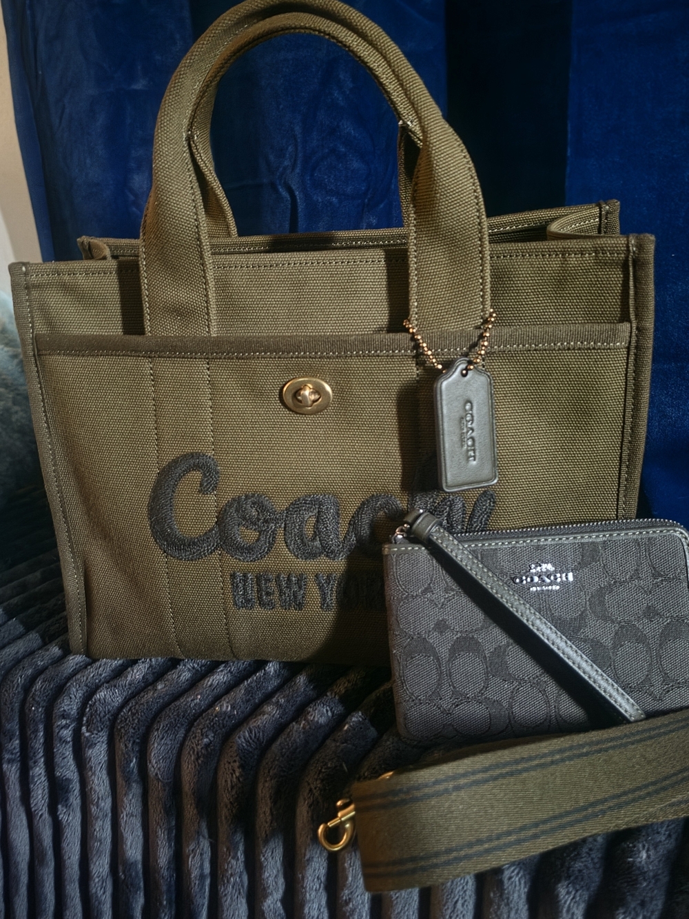 Coach Olive Canvas Tote with Wristlet and Strap